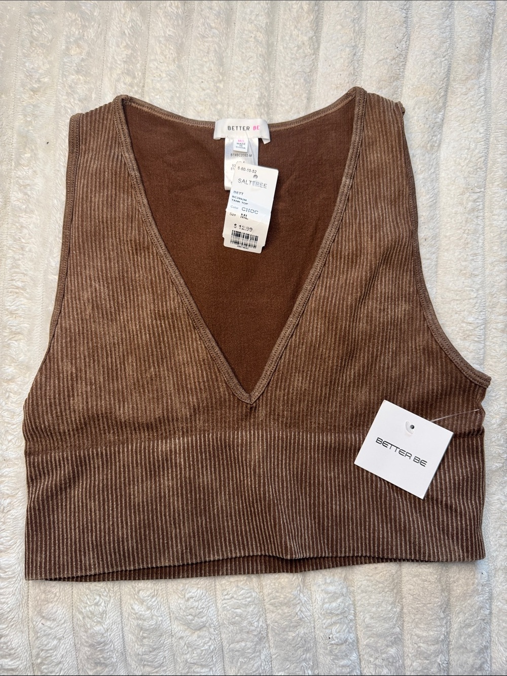 Better Be Brown Ribbed V-Neck Crop Tank